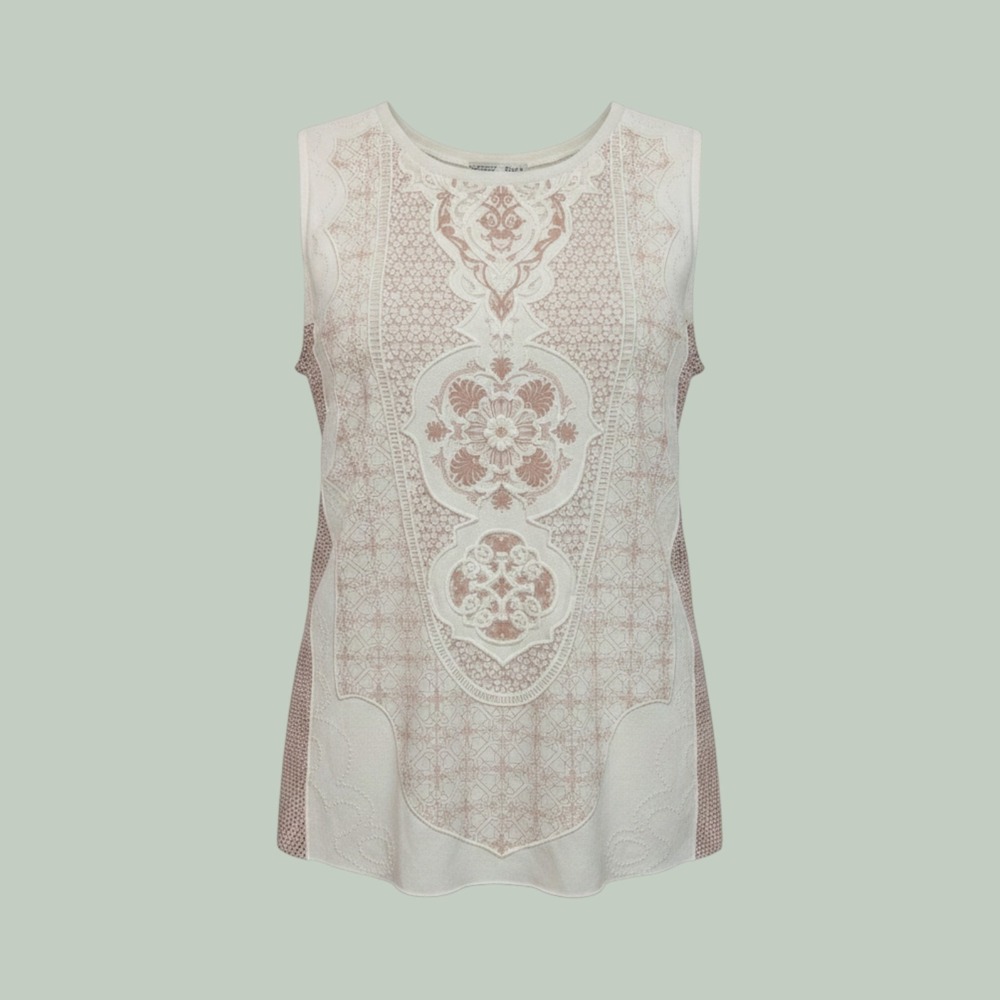 Zara Cream Textured Blouse with White Trim